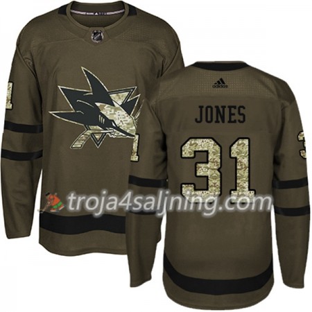 San Jose Sharks tröja Martin Jones 31 Adidas 2017-2018 Camo Grön Authentic - NHL Tröjor Herr